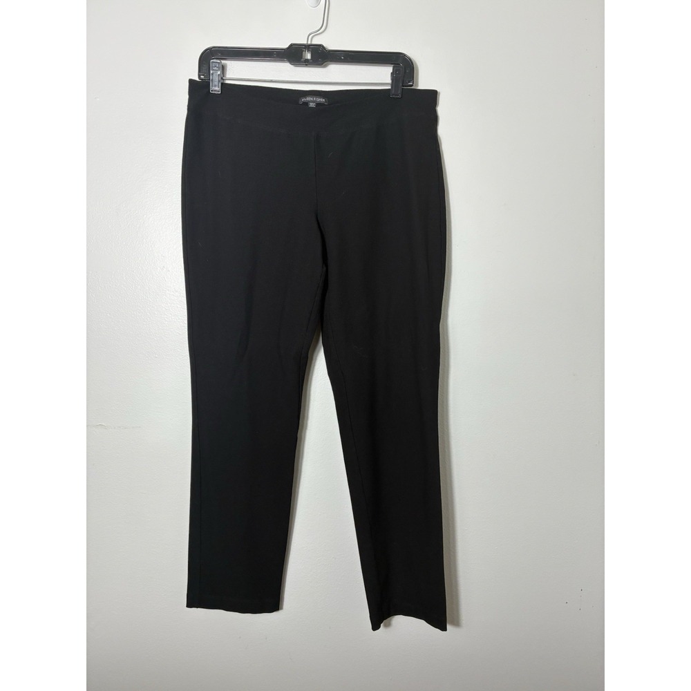 Eileen Fisher Pull On Straight Leg Pants Sz M Black Casual Minimalist